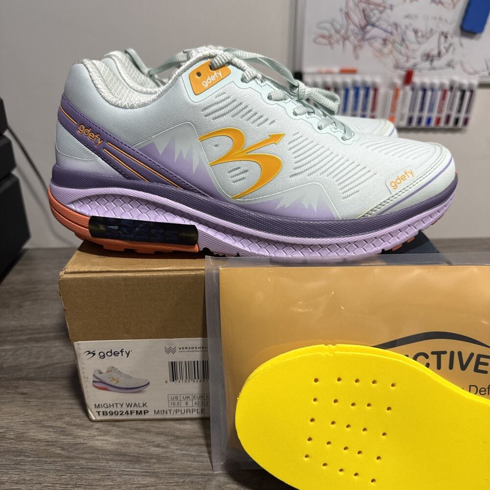 Size 10.5 - GDEFY Gravity Defyer Mighty Walk - Mint / Purple - Womens